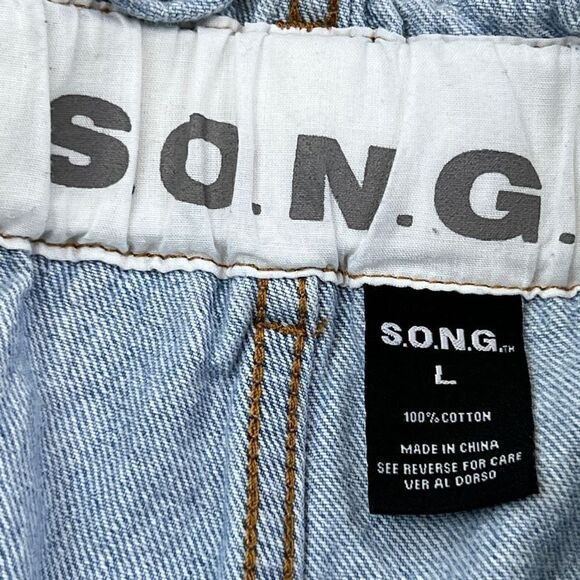 SONG Shorts Women's Large Button Fly Elastic Waist Blue Denim MOM Jean Shorts - Picture 6 of 6